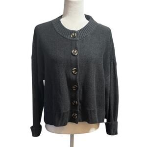 Quince Organic Cotton Cropped Cardigan Sweater Charcoal Gray M